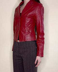 Cherry red fitted leather jacket