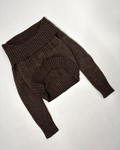 Asymmetric off shoulder layering long sleeve knit