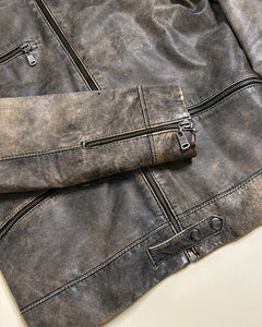 Worn leather biker jacket