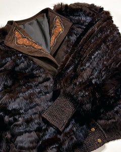 80’s embroidered boho fur bomber