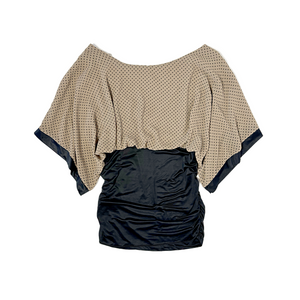 Drapey polkadot top with fitted wide waist