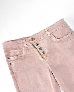 Asymmetric buttoning low rise capri pants