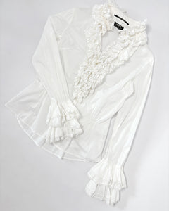 Ruffle cotton poet sleeve shirt