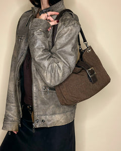 Worn leather biker jacket