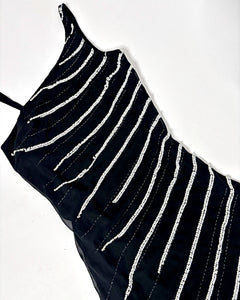 90’s asymmetric pearl embroidered striped dress