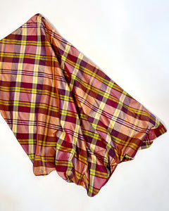 Plaid asymmetric balloon maxi skirt