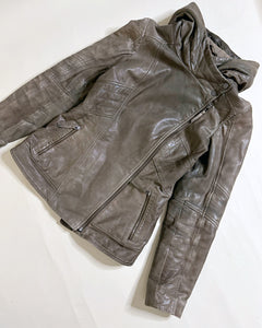 Hooded high neck buttery leather jacket