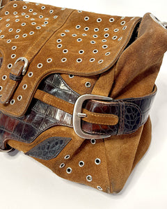 Grommet studded suede 90’s buckle bag