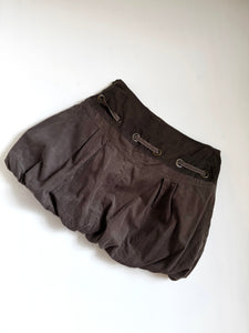 Brown cotton bubble skirt with buckle details