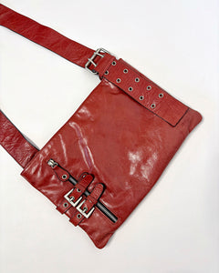 Belt buckle red leather crossbody bag