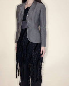 Asymmetric suit fringed midi dress