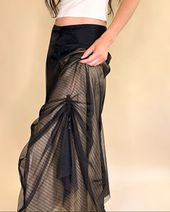 Ruched mesh sporty maxi skirt