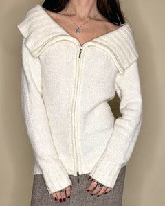 Mohair off shoulder zip cardi