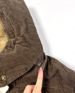 Corduroy studded utility bomber jacket with patches