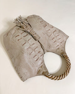 Wood handle snake skin skin bag