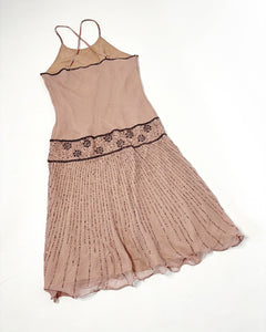 Beaded silk dropped waist dress