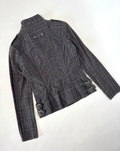 Plaid fitted jacket with silver buckles