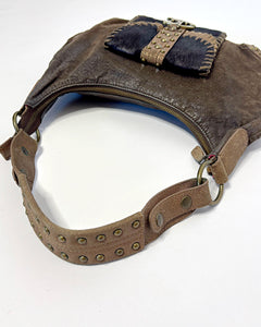 Roberto Cavalli pony hair studded shoulder bag