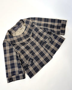 Plaid cropped shift jacket featuring quarter length sleeves