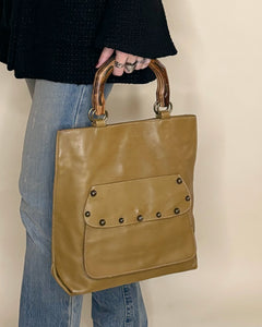 Italian wooded handle studded bag