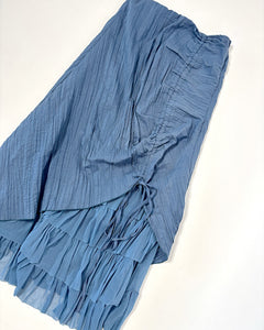Dusty blue asymmetric ruched maxi skirt