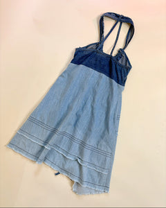 Asymmetric distressed denim dress