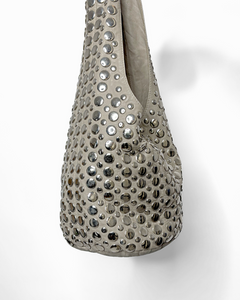 Studded leather wide hobo bag