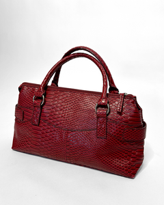 Burgundy silver detailed snake skin leather bag