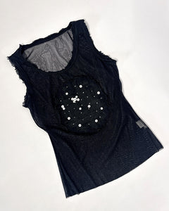 Mother of pearl buttons mesh tank top