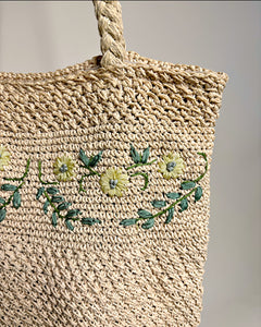 Embroidered straw tote bag