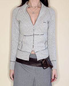 Contrast seam double zipper cardi