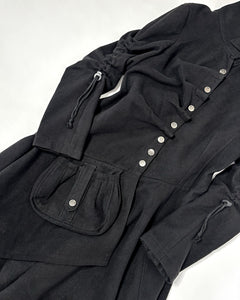 Asymmetric buttoned funnel neck coat dress