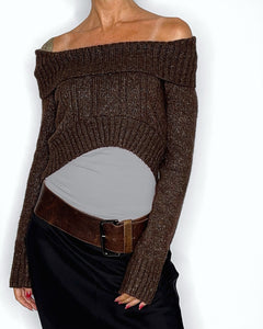 Asymmetric off shoulder layering long sleeve knit