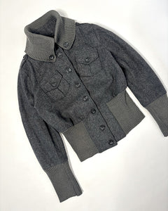 Military style rib knit wide waist wool jacket