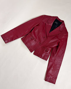 Cherry red fitted leather jacket