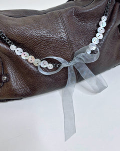 Chiffon bow mother of pearl bag charm