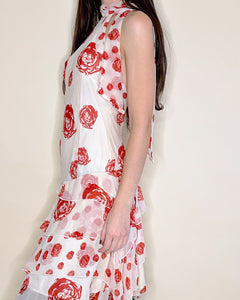 Silk halter dress with roses