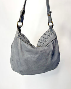 Dusty blue braided leather bag