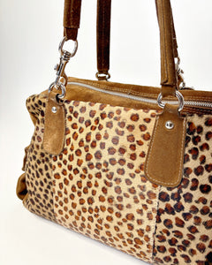 Large leopard pony hair suede bag