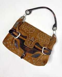 Grommet studded suede 90’s buckle bag