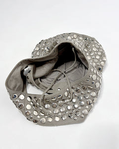 Studded leather wide hobo bag