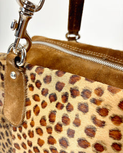 Large leopard pony hair suede bag