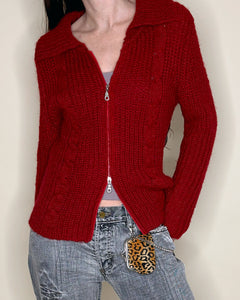 Cherry red wool zip up cardi