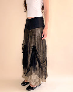 Ruched mesh sporty maxi skirt