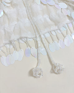 Cascading sequins & pearls silk top