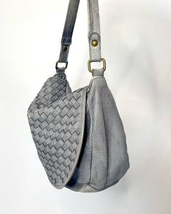 Dusty blue braided leather bag