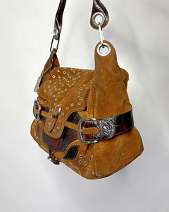 Grommet studded suede 90’s buckle bag