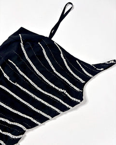 90’s asymmetric pearl embroidered striped dress