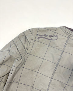 Grey plaid stitch military style bomber jacket