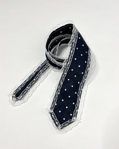 Lace upcycled polkadot tie in navy black